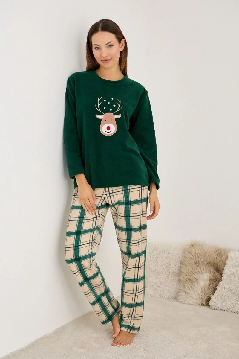 Γυναικεία Πιτζάμα Fleece "Siyah Inci" GREEN DEER