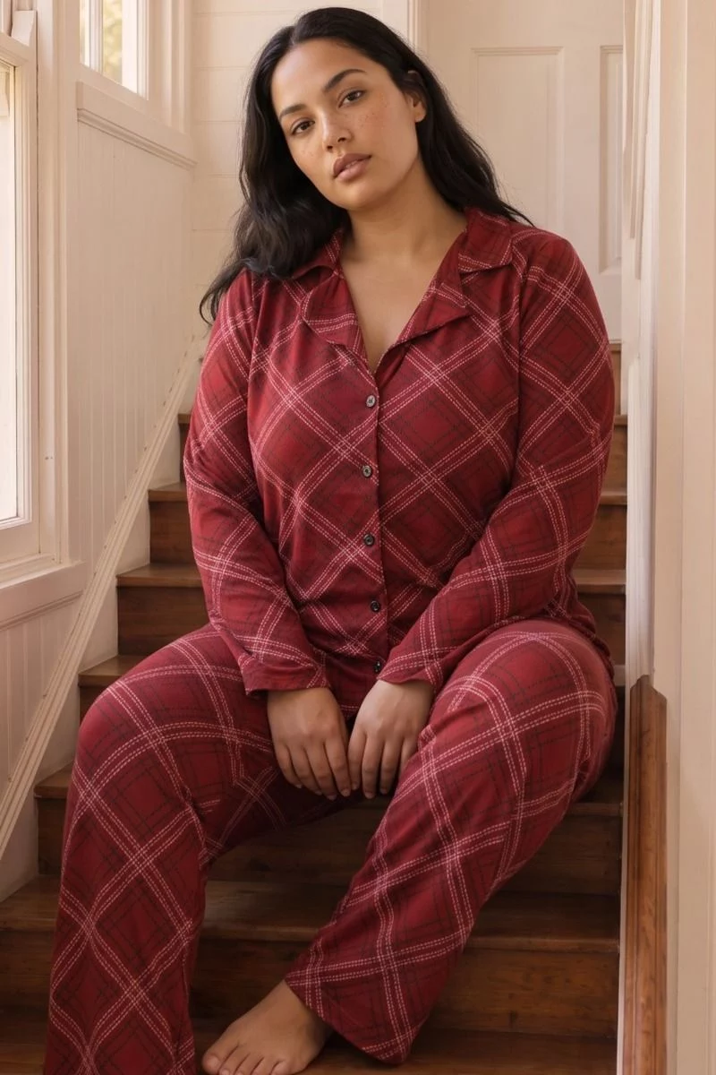 Γυναικεία Πιτζάμα Plus Size Thermal "siyah inci" LINDA