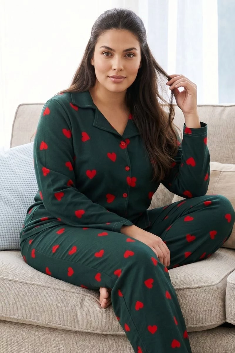 Γυναικεία Πιτζάμα Plus Size Thermal "siyah inci" MONA