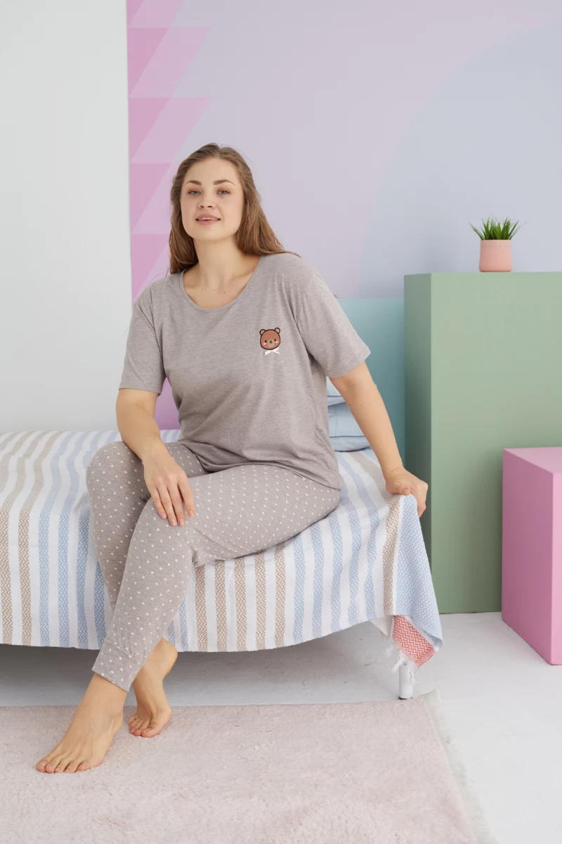 Γυναικεία Καλοκαιρινή Πιτζάμα Plus Size Sexen DOTTED BEAR Βαμβακερή