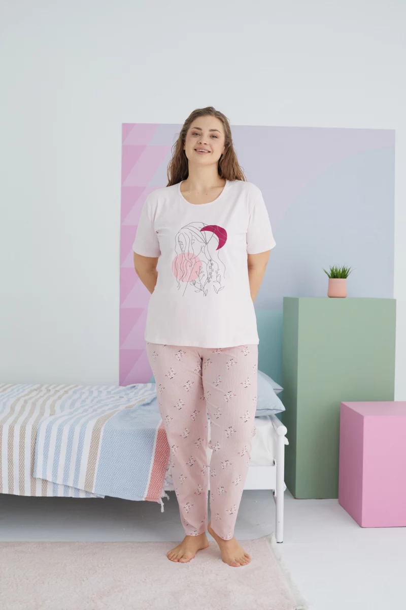 Γυναικεία Καλοκαιρινή Πιτζάμα Plus Size Sexen HALF MOON Βαμβακερή
