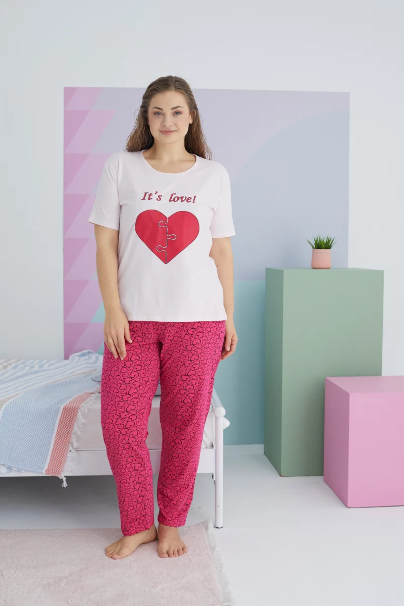 Γυναικεία Καλοκαιρινή Πιτζάμα Plus Size Sexen Love Puzzle Βαμβακερή