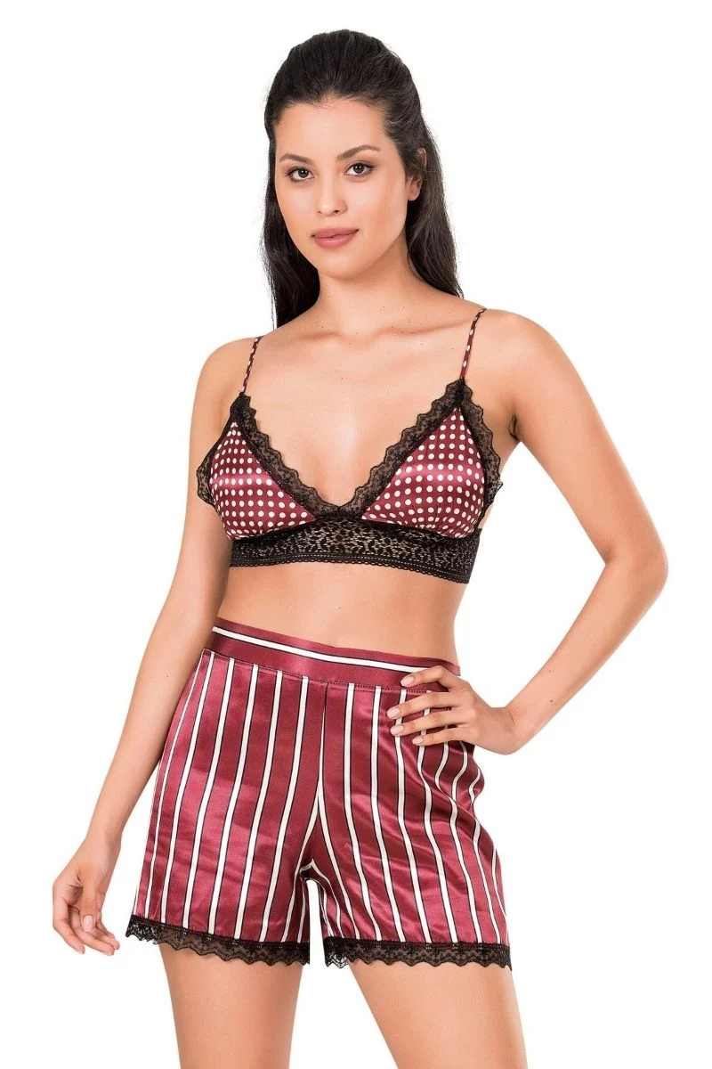 Γυναικεία πιτζάμα με πουα bralette Σατέν AMELIA ριγε σορτσακι