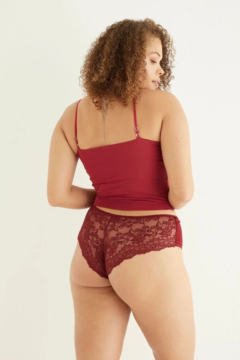 Γυναικείο brazilian εσώρουχο plus size με δαντέλα μπορντό