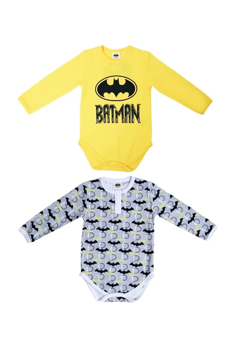 Βρεφικά κορμάκια μακρυμάνικα αγόρι batman βαμβακερά 2 τεμάχια κούμπωμα