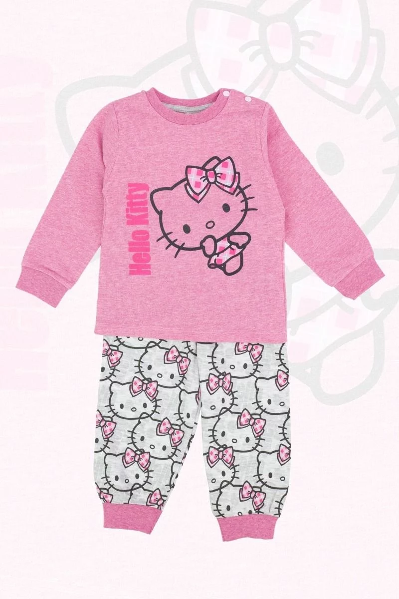 Χειμωνιάτικη πιτζάμα κοριτσίστικη hello kitty ροζ γκρι χρώμα 