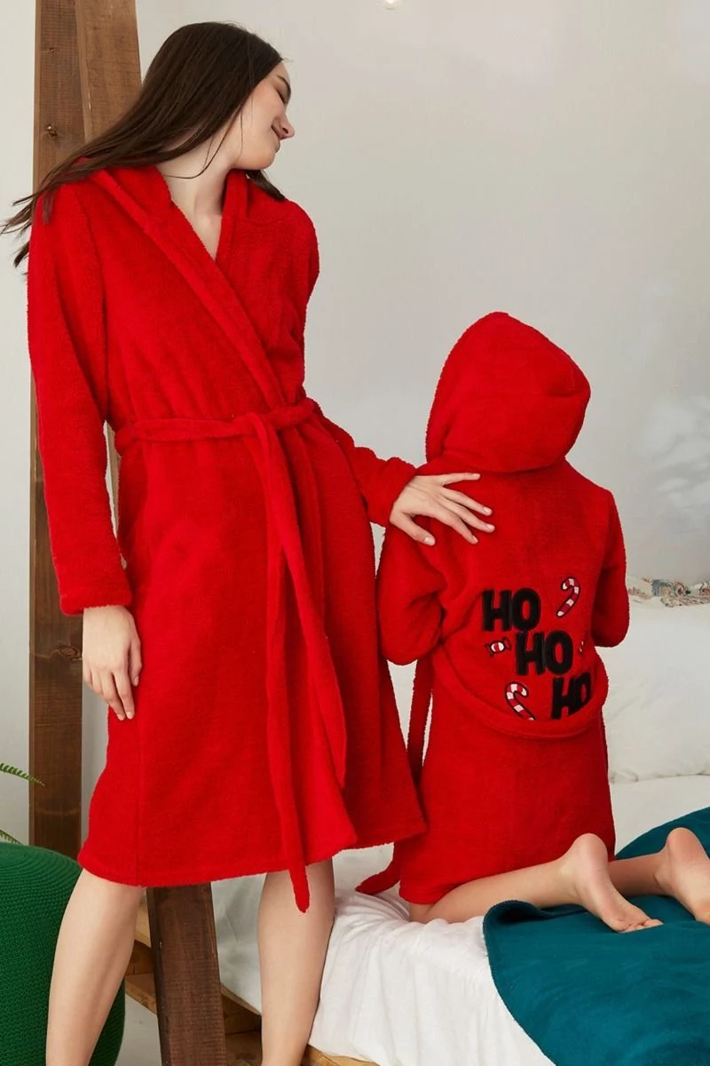 Γυναικεία Ρόμπα Fleece siyah inci HO HO HO