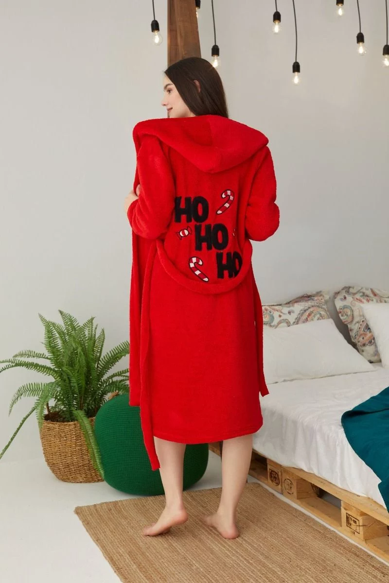 Γυναικεία Ρόμπα Fleece siyah inci HO HO HO
