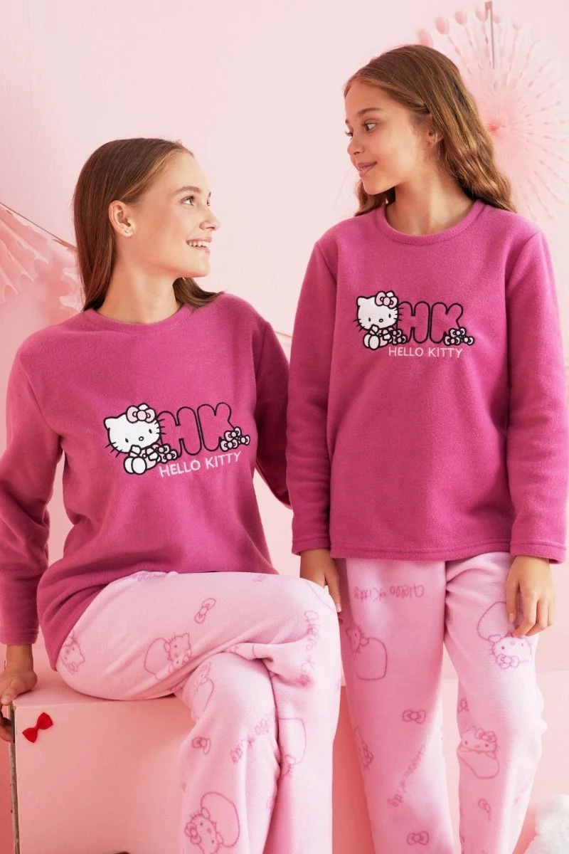 Κοριτσίστικη Πιτζάμα φλις φούξια χρώμα hello kitty σχέδιο