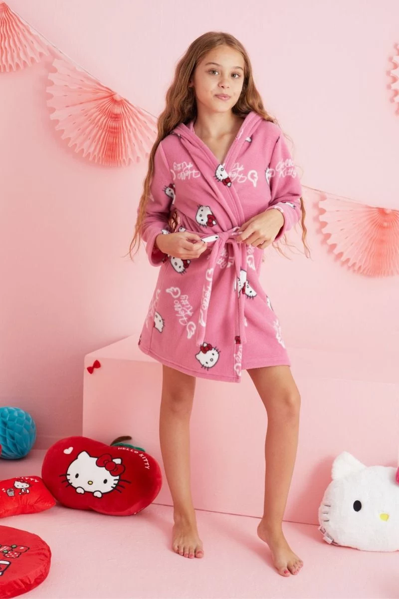 Κοριτσίστικη Ρόμπα φλις  φούξια HELLO KITTY με κουκούλα