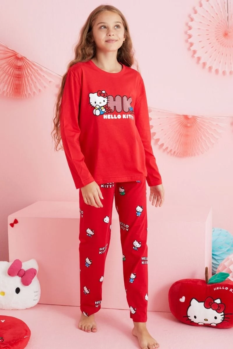  Κοριτσίστικη Πιτζάμα με σχέδιο hello kitty μαμά και κόρη κόκκινη