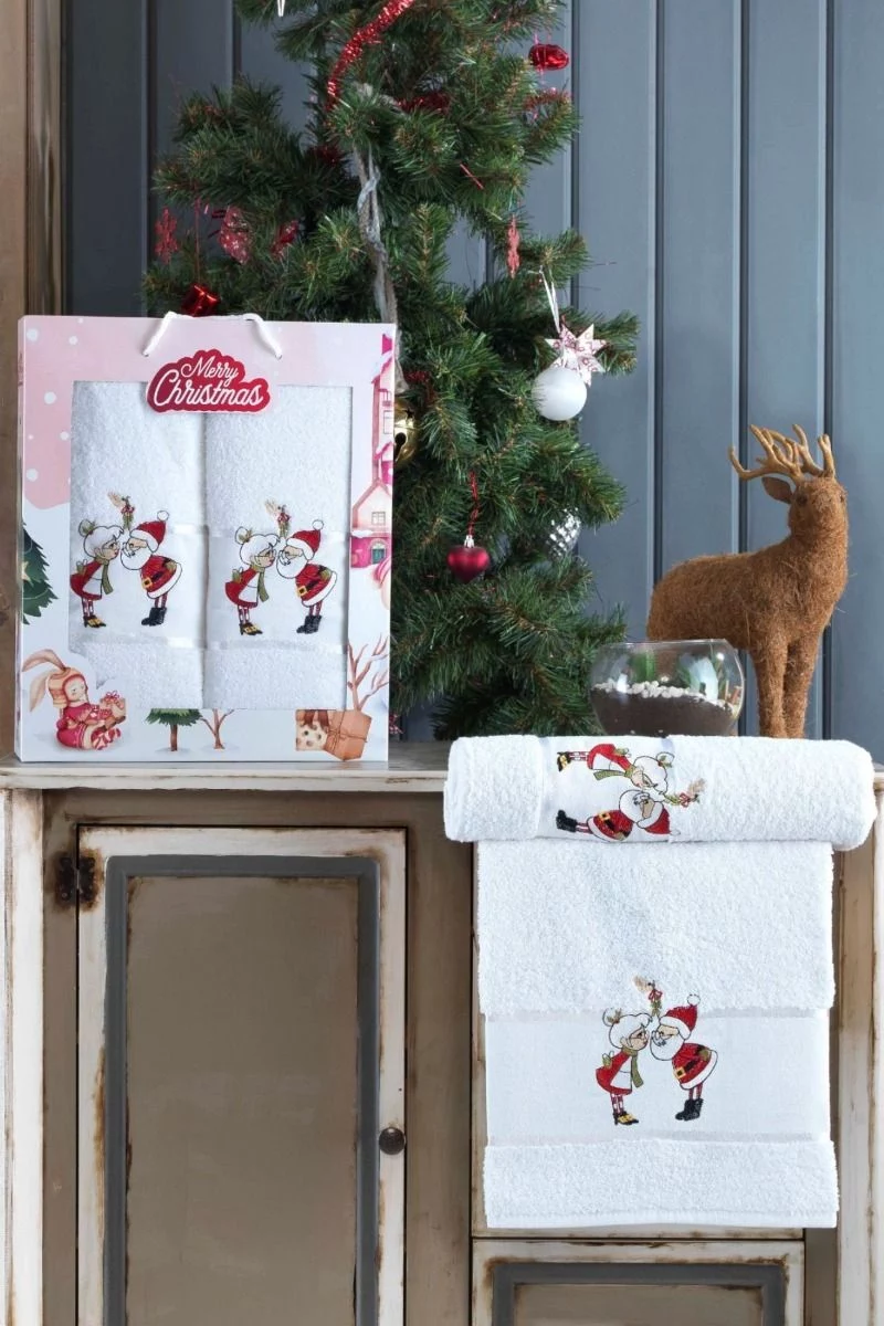 Σετ Πετσέτα Σώματος και Χεριών MERRY CHRISTMAS WHITE
