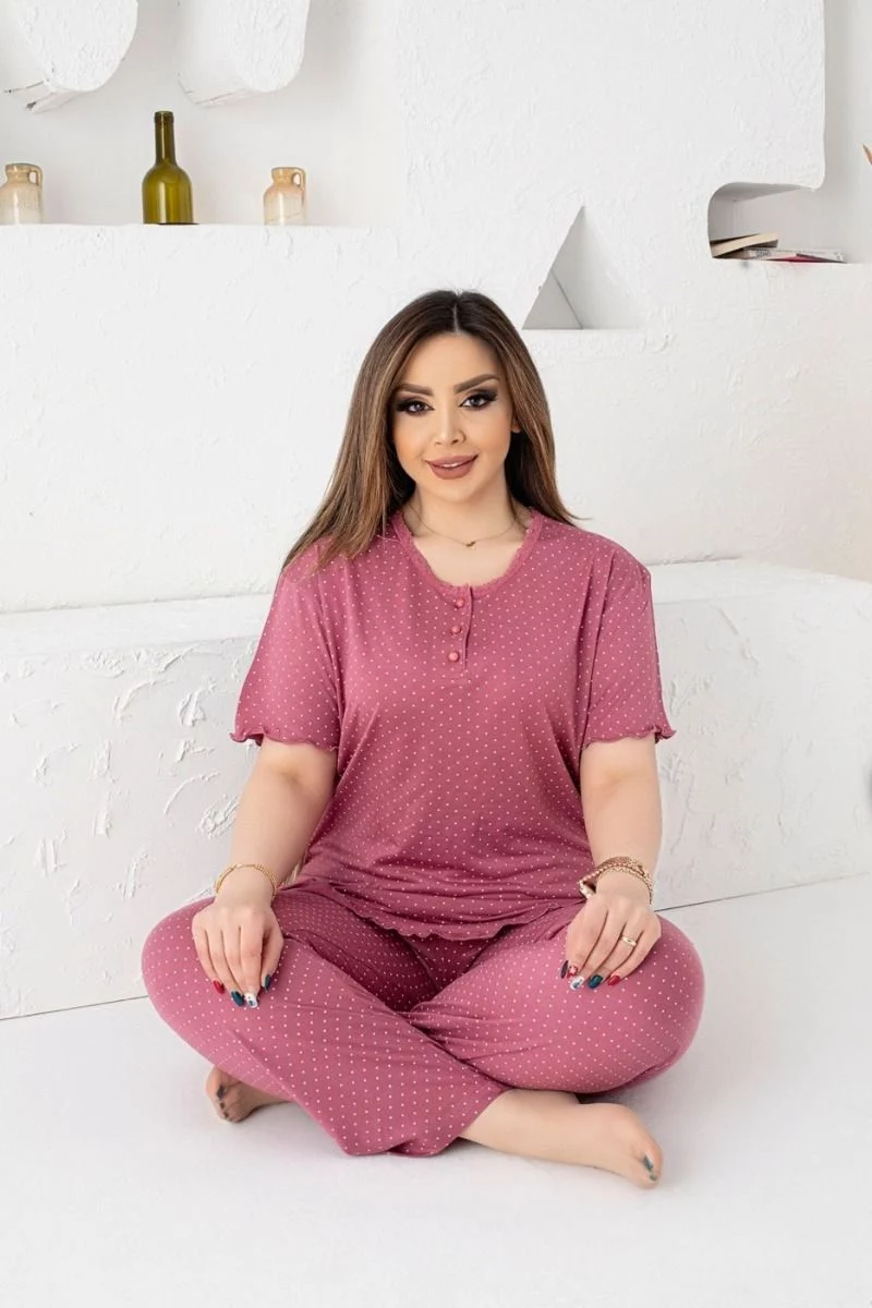 Γυναικεία πιτζάμα plus size καλοκαιρινή βισκόζη μακριά κοντομάνικη μπλούζα 