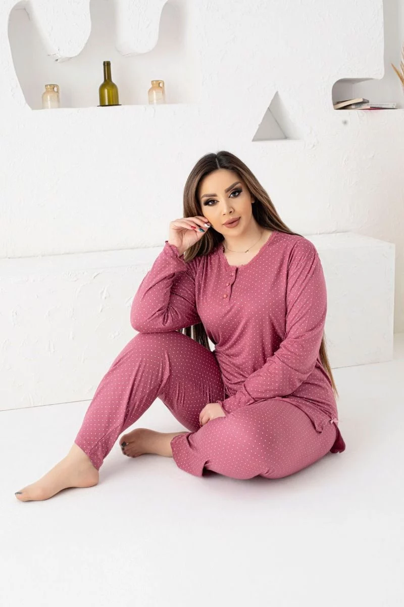 Γυναικεία πιτζάμα Μακρυμάνικη plus size σάπιο μήλο βισκόζη 