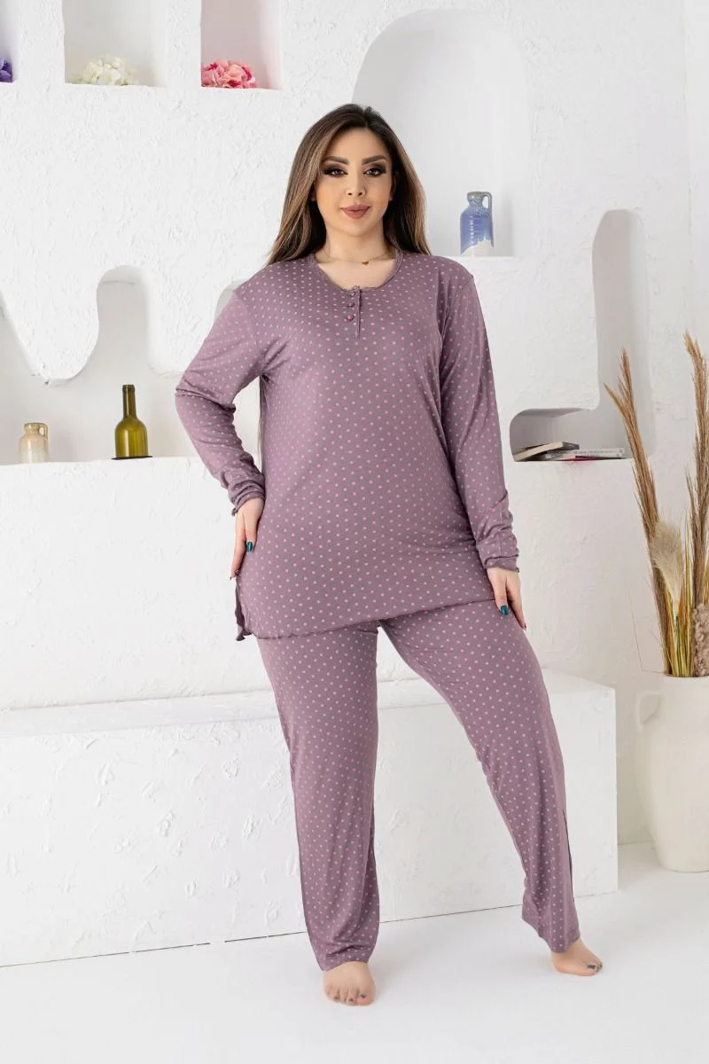 Γυναικεία πιτζάμα plus size ανοιχτό καφέ βισκόζη 