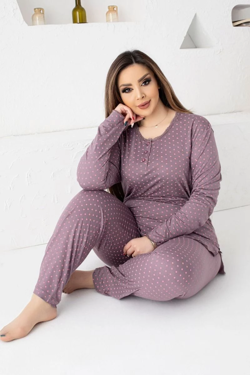 Γυναικεία πιτζάμα plus size ανοιχτό καφέ βισκόζη 