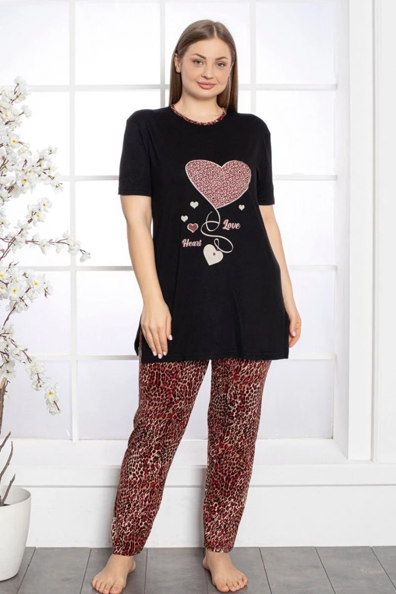 Γυναικεία πιτζάμα plus size βισκόζη κοντομάνικη λεοπάρ 