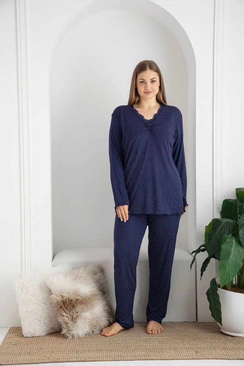 Γυναικεία πιτζάμα Μακρυμάνικη plus size σκούρο μπλε 