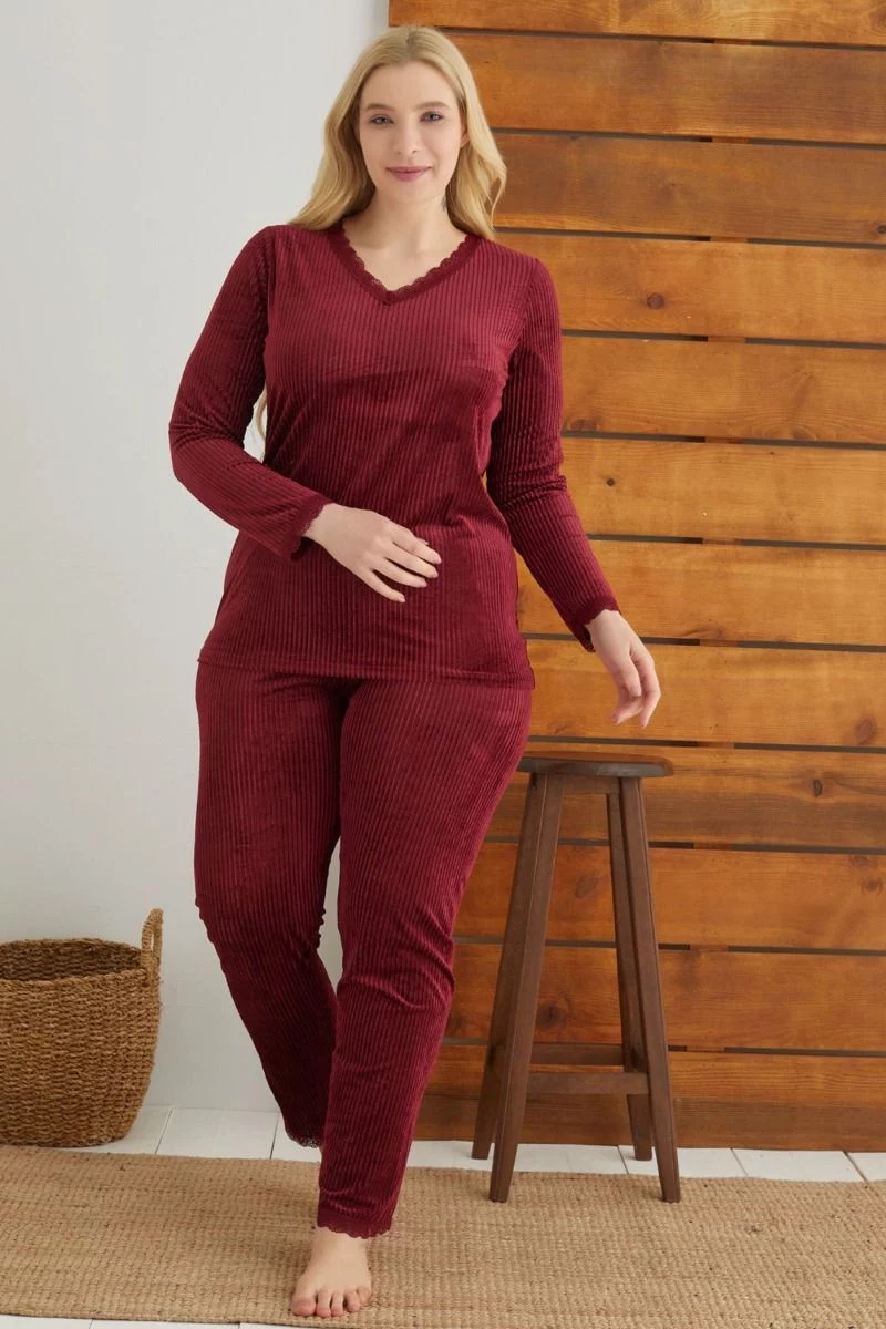 Πιτζάμα Plus Size Velvet "siyah inci" BORDO