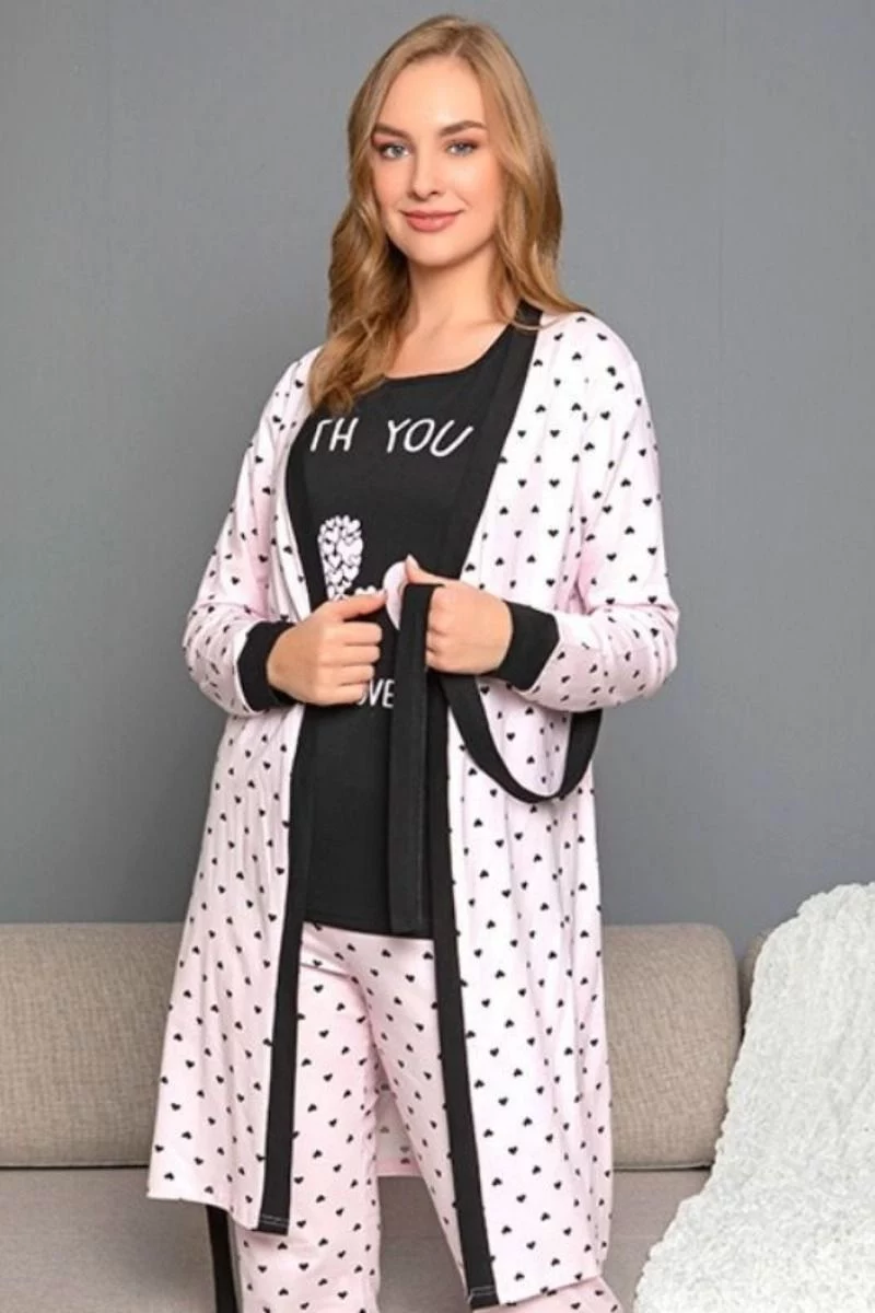  Γυναικεία Κοντομάνικη Πιτζάμα Με Ρόμπα Sexen PINK HEART