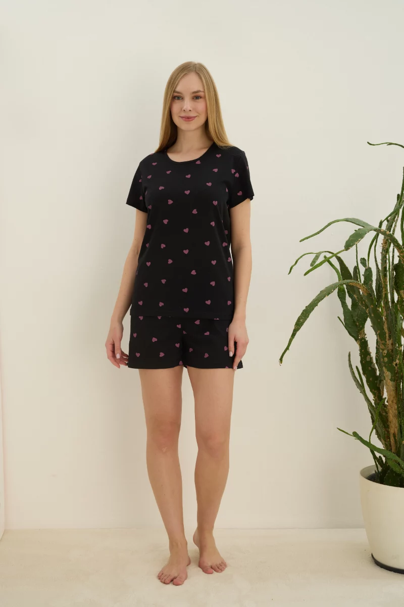 Πιτζάμα siyah inci PINK HEARTS