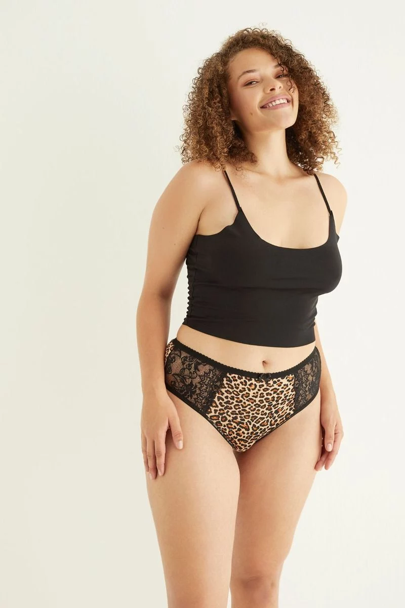 Γυναικείο string plus size λεοπάρ χρώμα δαντέλα