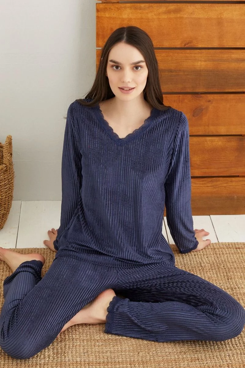 Πιτζάμα Velvet "siyah inci" DARK BLUE