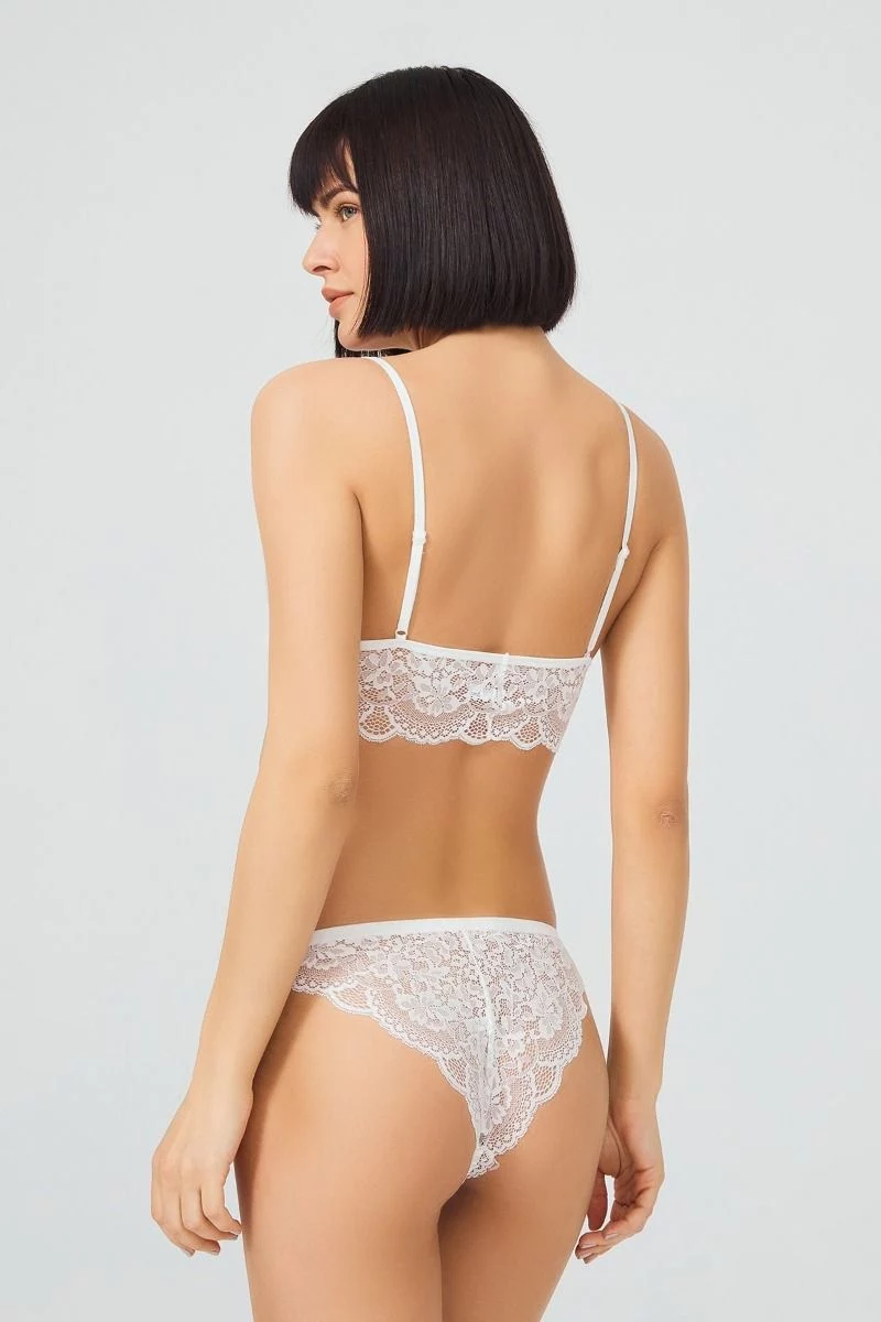 Γυναικείο Σετ Bralette - Slip δαντέλα εκρού χρώμα ρυθμιζόμενη τιράντα