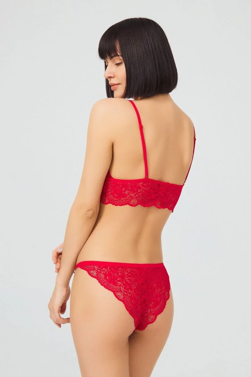Γυναικείο Σετ Bralette - Slip δαντέλα κόκκινο χρώμα ρυθμιζόμενη τιράντα