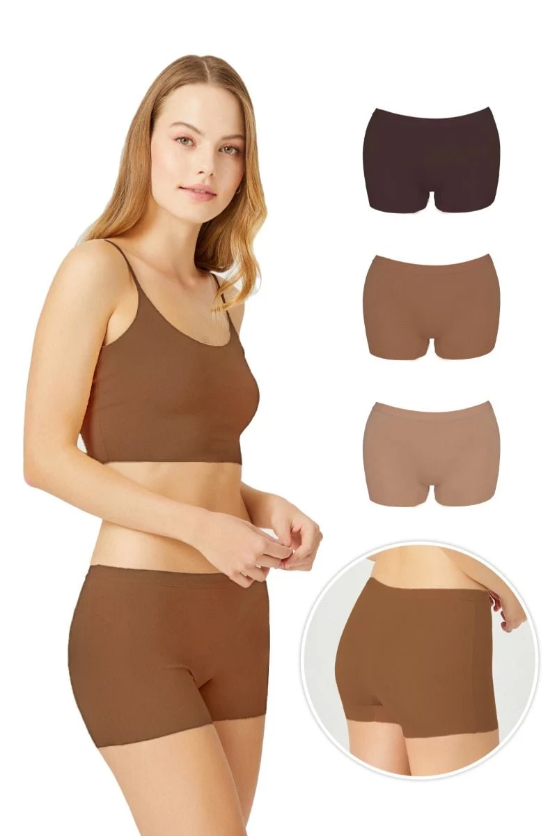 Γυναικεία Boxer Εσώρουχα Laser Cut 3 Τεμάχια σε καφέ αποχρώσεις