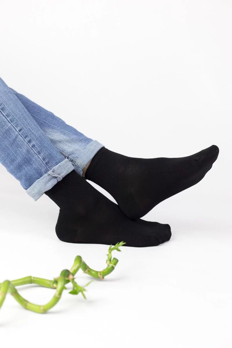 Ημίκοντες Κάλτσες Bamboo "Design" TOTAL BLACK 3 ζευγάρια