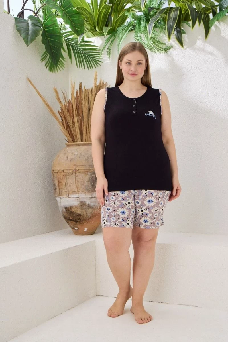 Πιτζάμα Plus Size Σορτσάκι αμάνικη "Modalove" με σχέδια