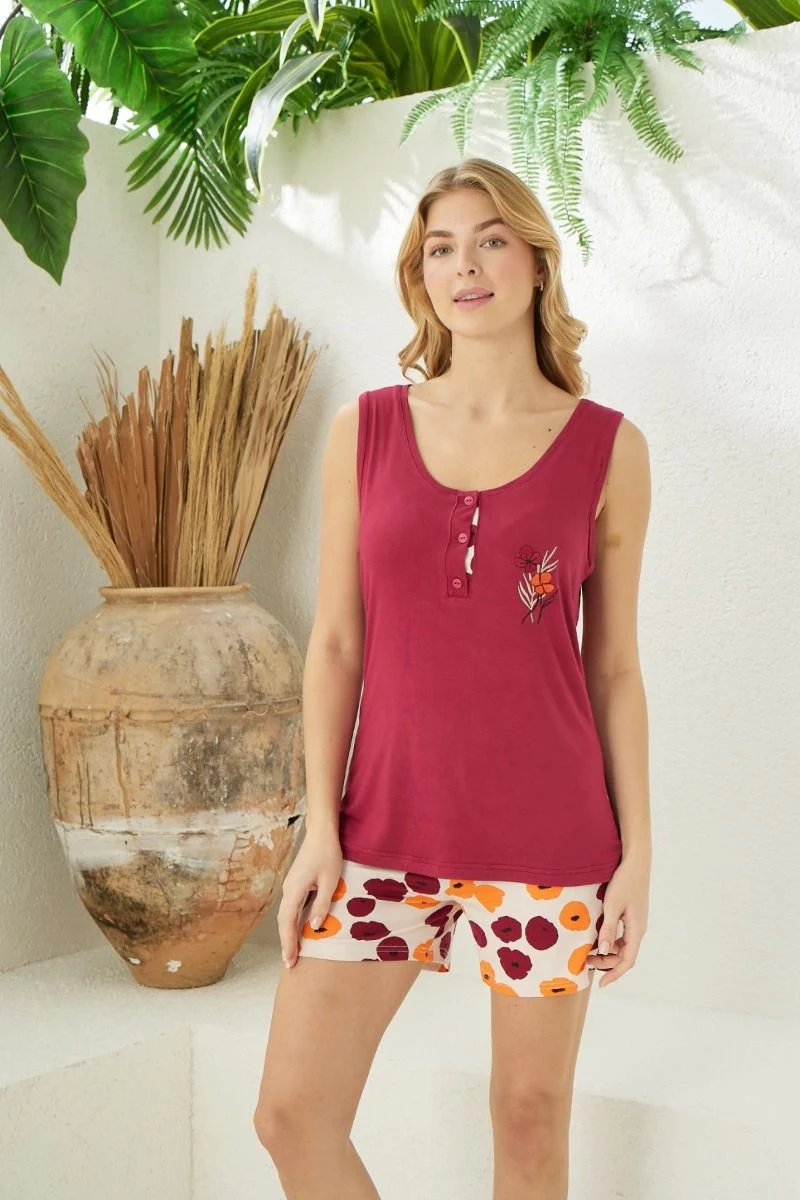 Γυναικεία Πιτζάμα Σορτσάκι "Modalove" RED FLOWER