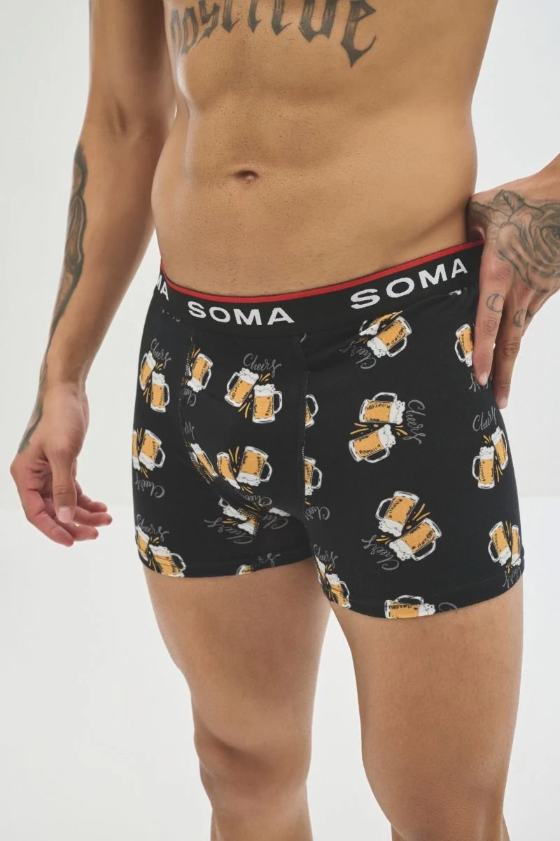 Ανδρικό εσώρουχο Boxer "SOMA" βαμβακερό μαύρο χρώμα με μπύρες