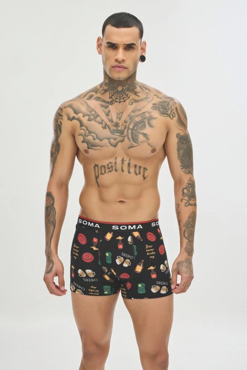 Ανδρικό εσώρουχο Boxer "SOMA" βαμβακερό μαύρο με μπύρες 