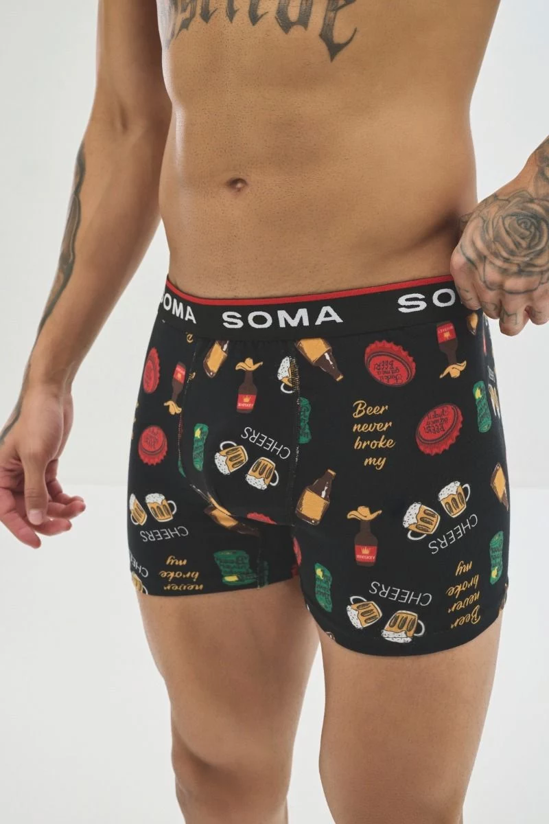 Ανδρικό εσώρουχο Boxer "SOMA" βαμβακερό μαύρο με μπύρες 