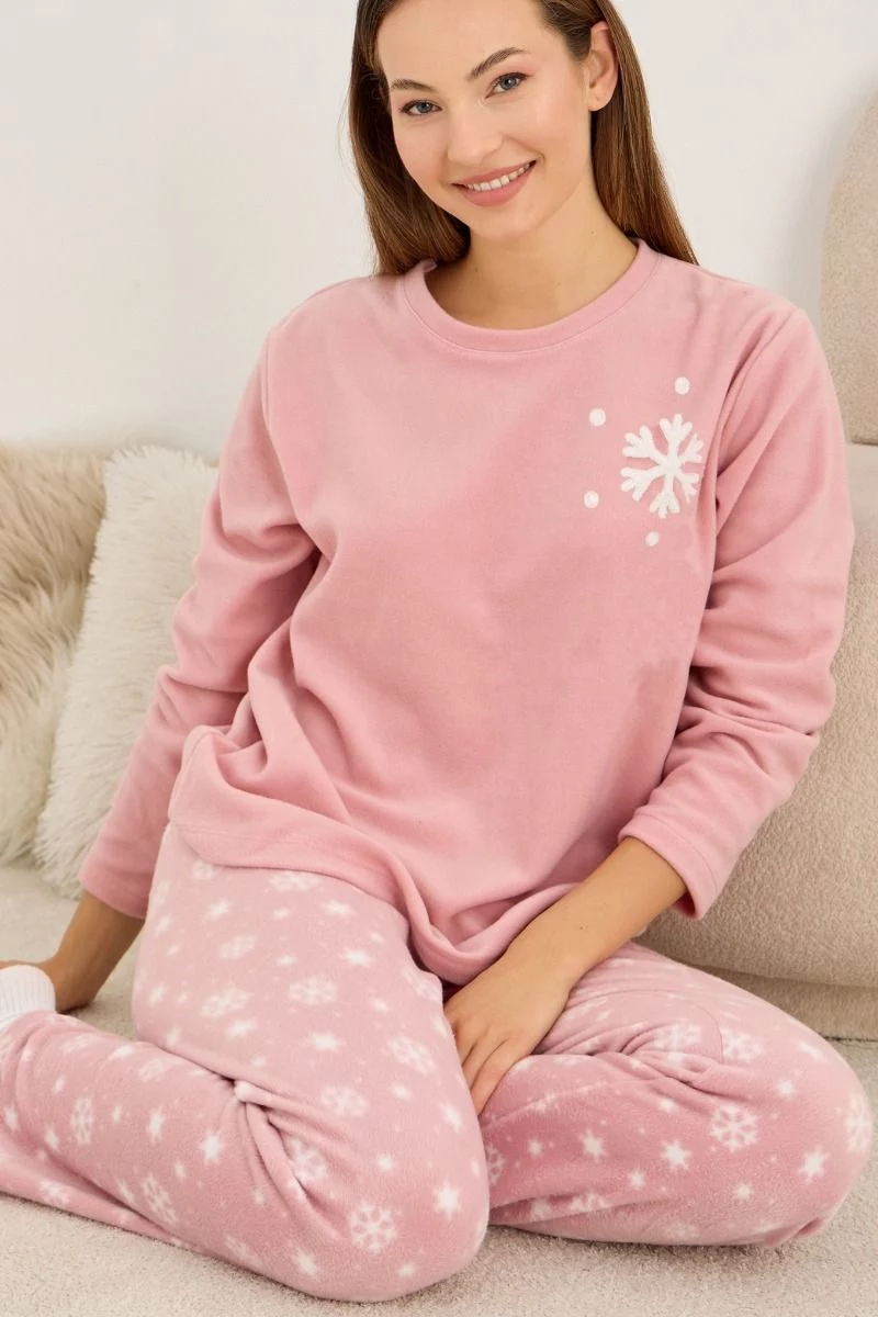 Γυναικεία Πιτζάμα Fleece "Siyah Inci" PINK SNOWFLAKE