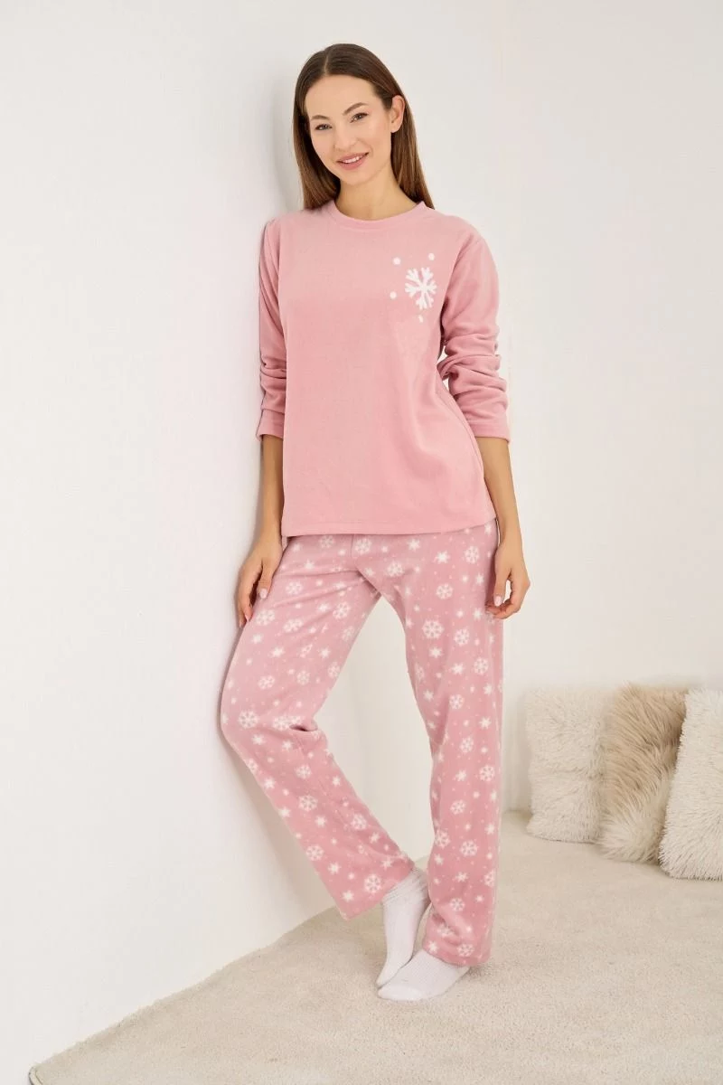 Γυναικεία Πιτζάμα Fleece "Siyah Inci" PINK SNOWFLAKE