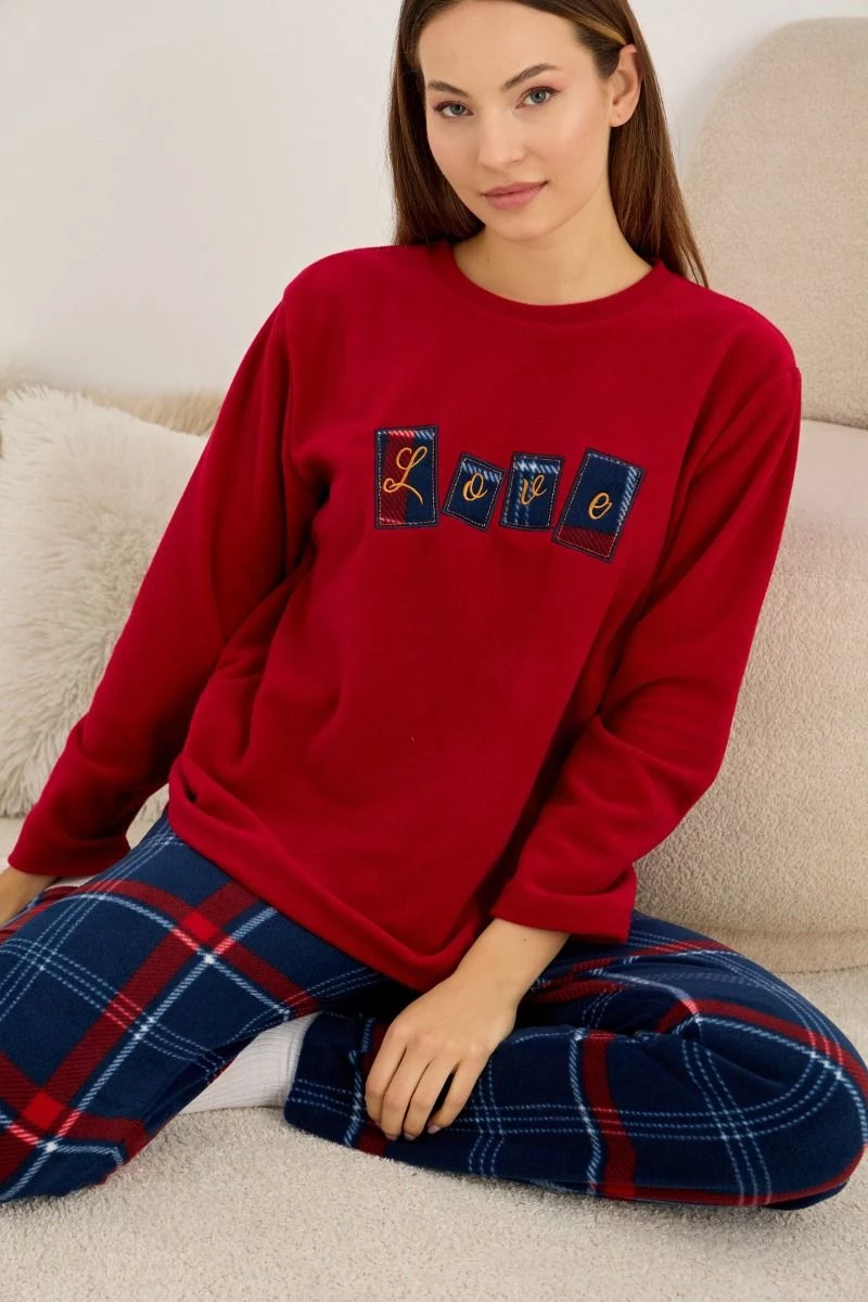Γυναικεία Πιτζάμα Fleece "Siyah Inci" LOVE