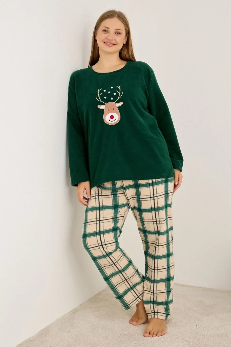 Πιτζάμα Plus Size Fleece "Siyah Inci" GREEN DEER