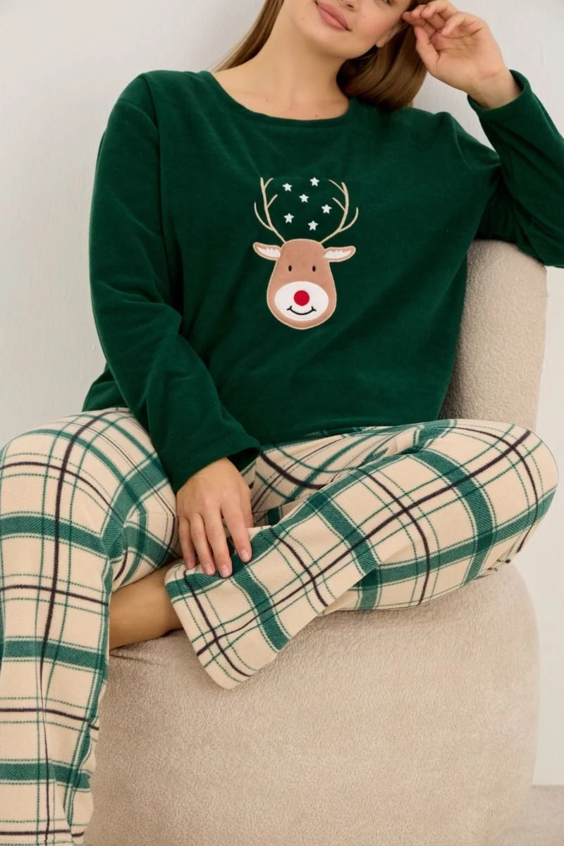 Πιτζάμα Plus Size Fleece "Siyah Inci" GREEN DEER