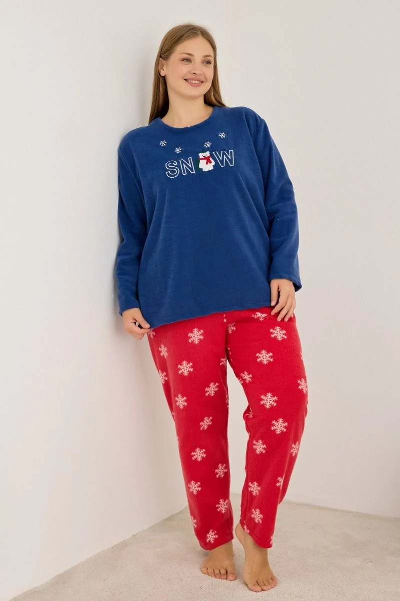 Πιτζάμα Plus Size Fleece "Siyah Inci" SNOW BEAR