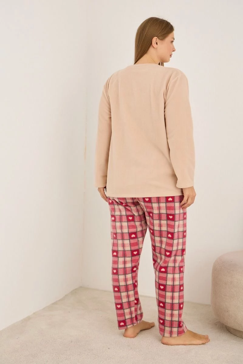 Πιτζάμα Plus Size Fleece "Siyah Inci" PINK DEER