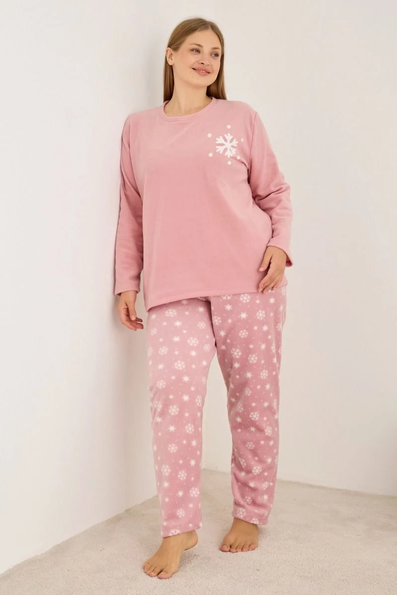 Πιτζάμα Plus Size Fleece "Siyah Inci" PINK SNOWFLAKE