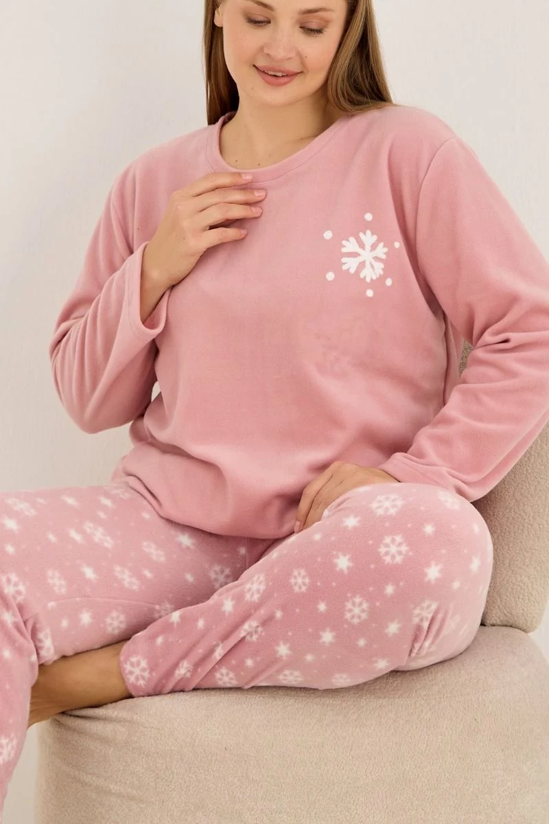Πιτζάμα Plus Size Fleece "Siyah Inci" PINK SNOWFLAKE
