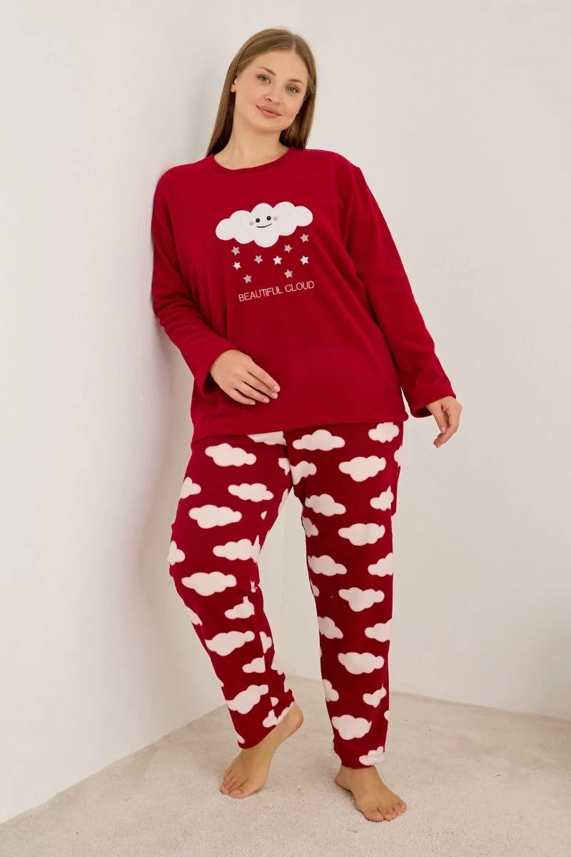 Πιτζάμα Plus Size Fleece "Siyah Inci" CLOUD