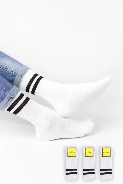 Αθλητικές Κάλτσες ανδρικές λευκό χρώμα με ρίγα τρία ζευγάρια