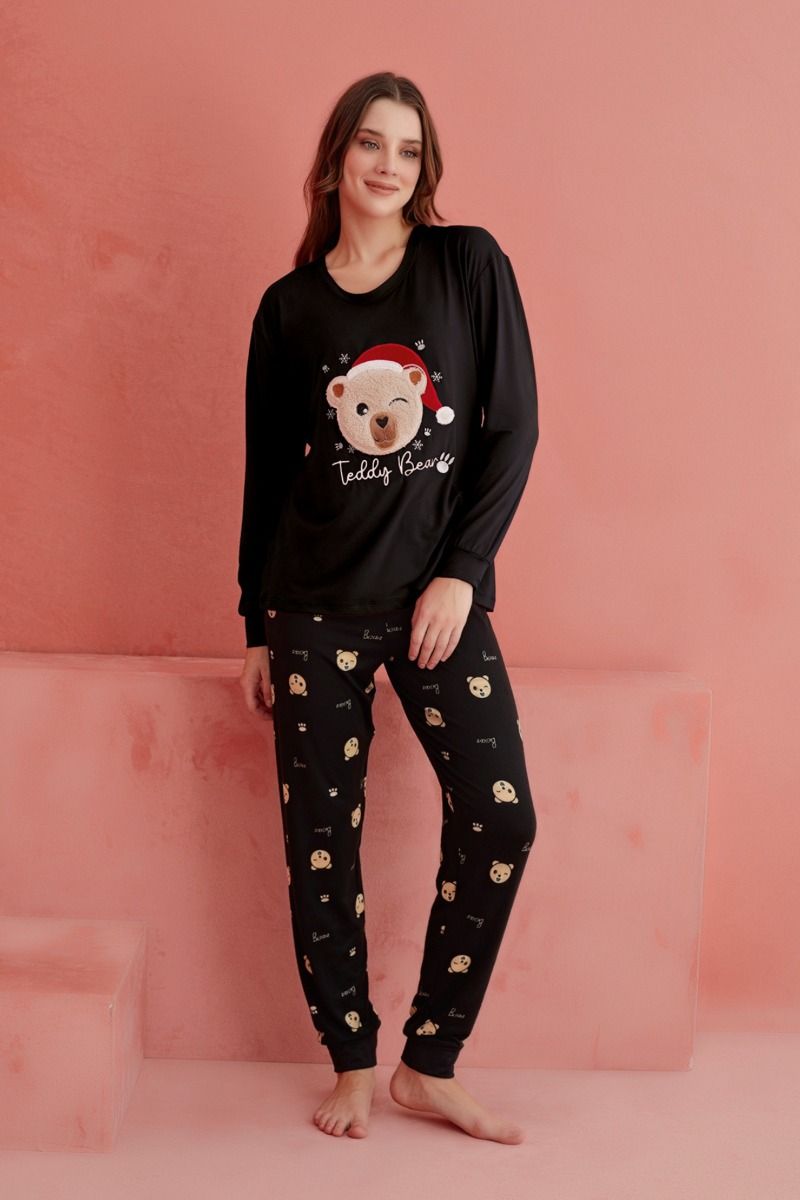 Γυναικεία Πιτζάμα χειμωνιάτικη μαύρο με χριστουγεννιάτικο σχέδιο