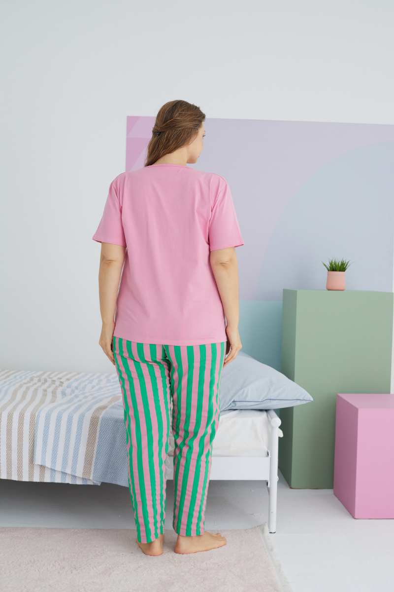 Γυναικεία Καλοκαιρινή Πιτζάμα Plus Size Sexen HAPPY Βαμβακερή