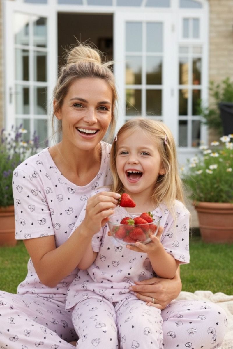 Γυναικεία Πιτζάμα καλοκαιρινή ριπ σε λιλά χρώμα με γάτες